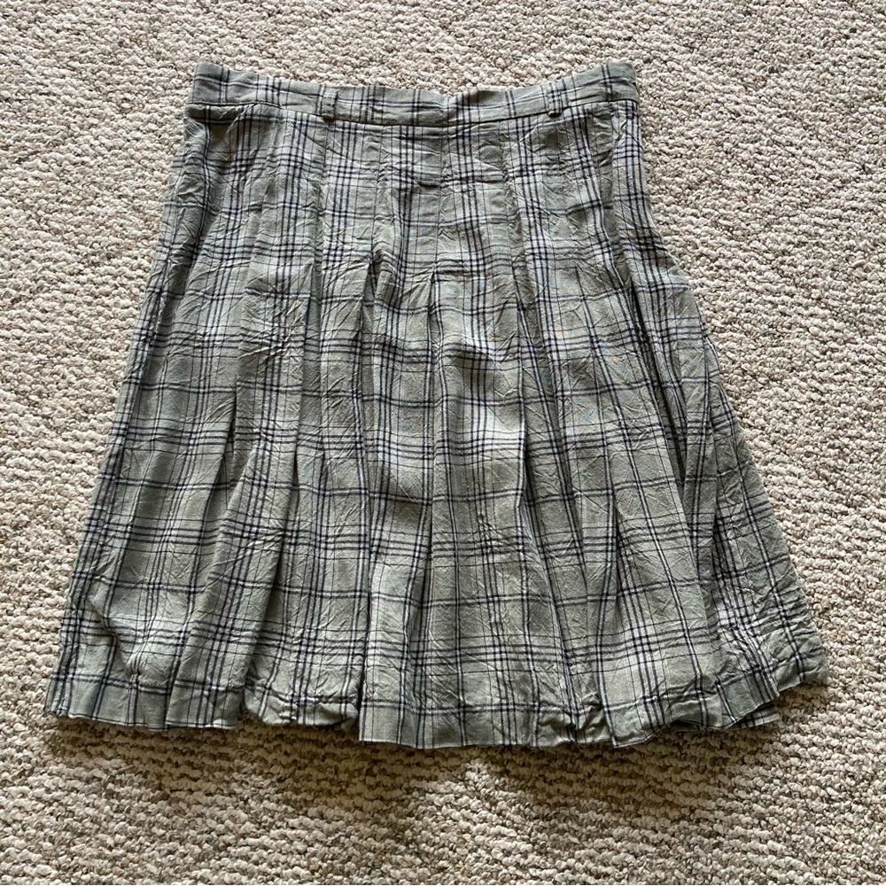 Jones New York Greenish-Gray Plaid Pleated Skirt 14